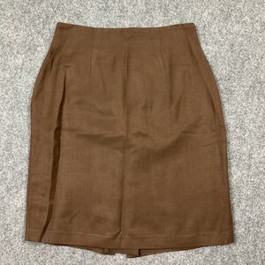 NY Sake Skirt Womens Size 10 Brown Pencil Linen Blend  Zipper  Career Casual